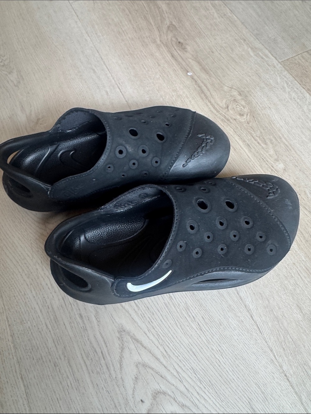 Nike Kids Black Slip-On Water Clogs with White Swoosh